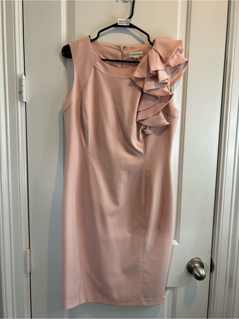 Calvin Klein Blush Pink One-Shoulder Ruffle Midi Dress